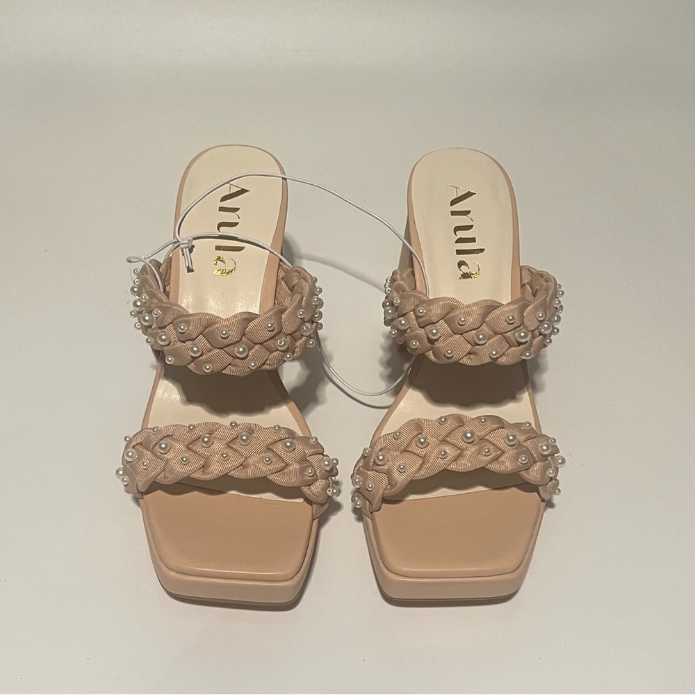 Arula wide width heeled sandals with pearl embellishments